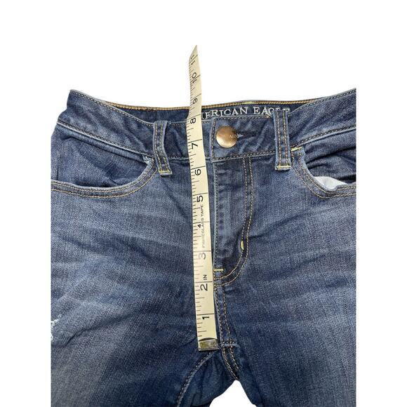 American Eagle Jeggings Womens Size 4 Long Jeans Super Stretch Denim Distressed - Picture 12 of 12